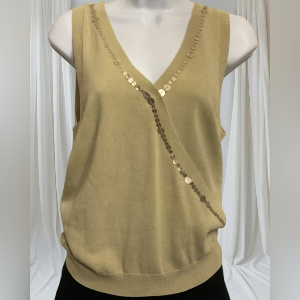 Isaac Mizrahi Gold Sequin Lightweight Sweater Tank Top Size Medium